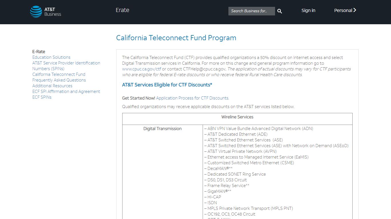 California Teleconnect Fund Program - Erate